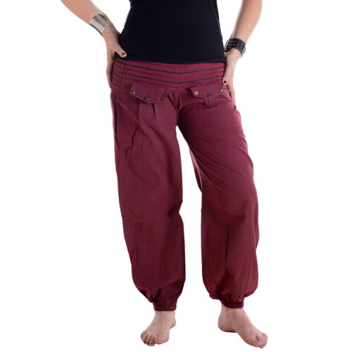 Vishes Pludrige Sommer Damen Chino Haremshose aus Baumwolle dunkelrot 34-38