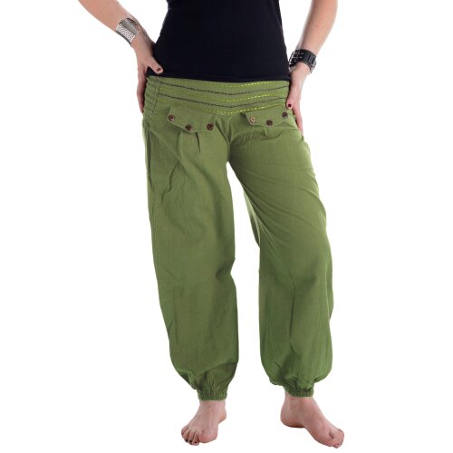 Vishes Pludrige Sommer Damen Chino Haremshose aus Baumwolle hellgrün 34-38
