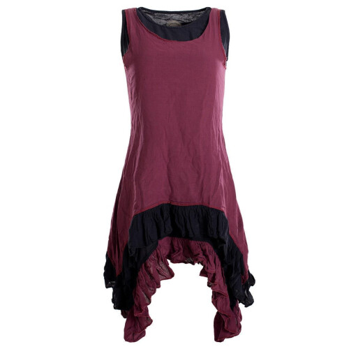 Vishes Armloses Lagenlook Kleid aus Baumwolle mit Rüschen dunkelrot 48