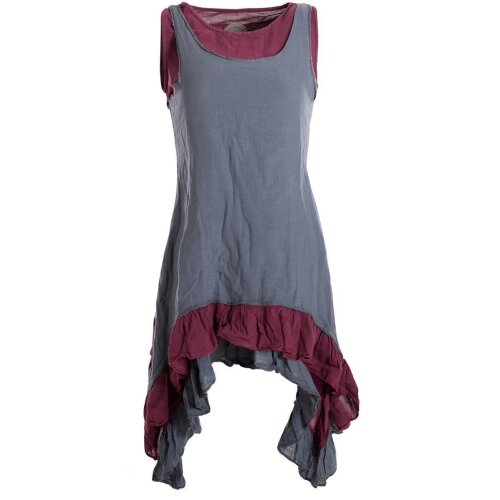 Vishes Armloses Lagenlook Kleid aus Baumwolle mit Rüschen grau 32-34