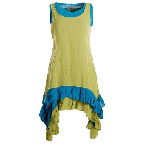 Vishes Armloses Lagenlook Kleid aus Baumwolle mit Rüschen hellgrün 46