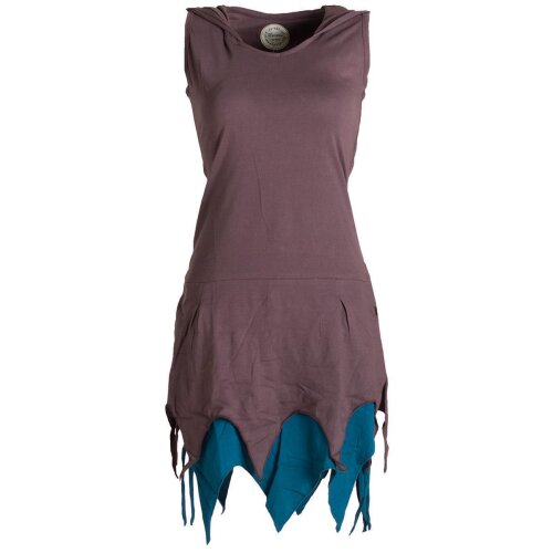 Vishes Ärmelloses Elfenkleid im Lagenlook mit Zipfeln und Zipfelkapuze aus Biobaumwolle braun 42