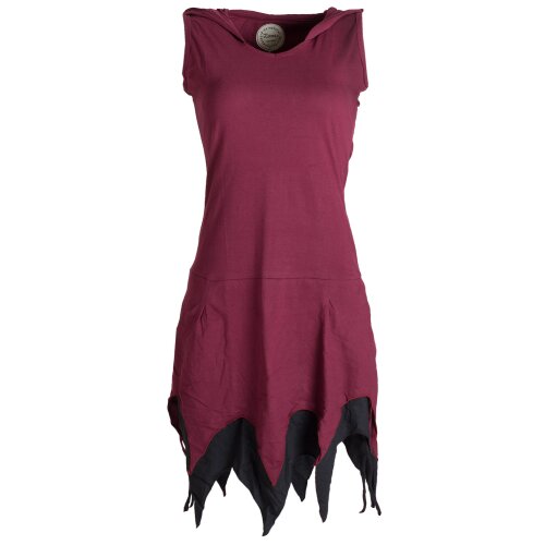 Vishes Ärmelloses Elfenkleid im Lagenlook mit Zipfeln und Zipfelkapuze aus Biobaumwolle dunkelrot 38-40