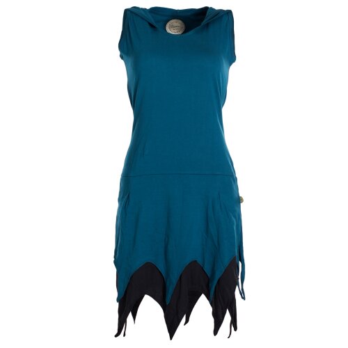 Vishes Ärmelloses Elfenkleid im Lagenlook mit Zipfeln und Zipfelkapuze aus Biobaumwolle türkis 38