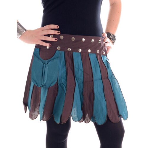 Vishes Zweifarbig gestreifter Patchwork Wickel Rock - größenverstellbar mit Druckknöpfen - mit Tasche braun-türkis