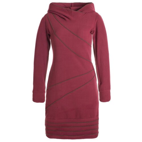 Vishes Langärmliges Patchwork Hoodie Eco Fleecekleid mit Daumenlöchern dunkelrot 48