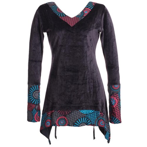 Vishes Lagenlook Samttunika zum Schnüren - mit V-Ausschnitt und Zipfeln schwarz 42
