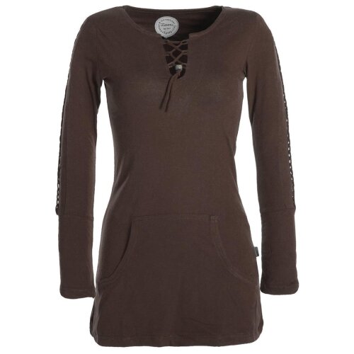 Vishes Langärmlige, einfarbige Tunika aus Biobaumwolle mit Schürung und Kängurutaschen braun 42