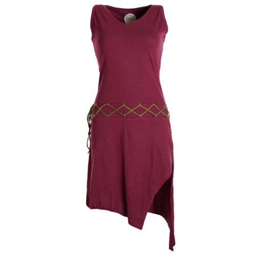 Vishes Asymmetrisches Kleid ohne Ärmel - Beinausschnitt Gürtel-Schnürung dunkelrot 32