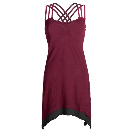 Vishes Lagenlook Trägerkleid Organic Cotton mit Zipfeln dunkelrot 42