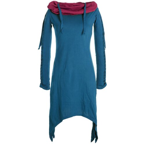 Vishes Zweifarbiges langarm Elfen Zipfelkleid aus Biobaumwolle mit Schalkragen türkis 36-38