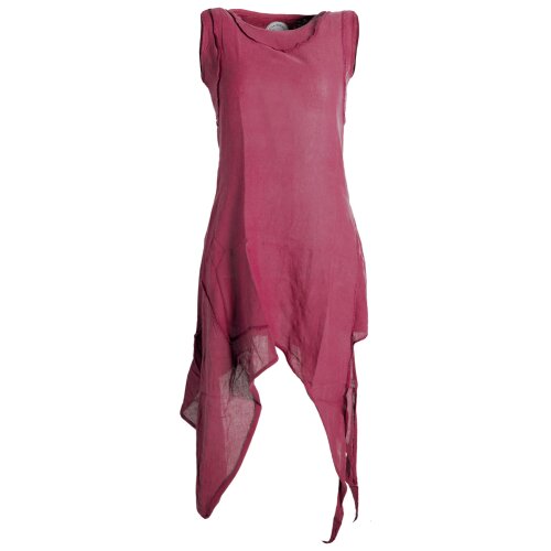 Vishes Armloses einfarbiges Lagenlook Zipfelkleid aus Baumwolle im used Look dunkelrot 36-38