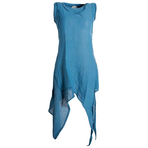 Vishes Armloses einfarbiges Lagenlook Zipfelkleid aus Baumwolle im used Look türkis 48