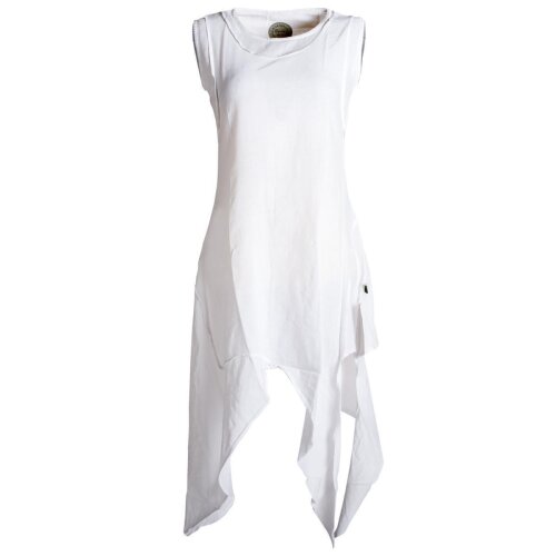 Vishes Armloses einfarbiges Lagenlook Zipfelkleid aus Baumwolle im used Look weiß 48