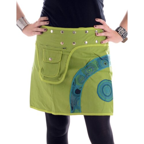 Vishes Größenverstellbarer Patchwork Wickel Mini Rock aus Baumwolle mit Tasche hellgrün