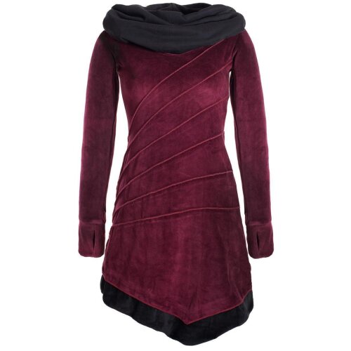 Vishes Langärmliges asymmetrisches patchwork Samtkleid mit großem Schalkragen dunkelrot 38