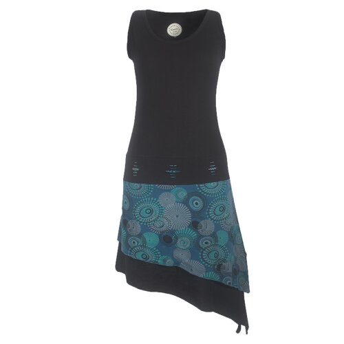Vishes Ärmelloses asymmetrisches Lagenlook Zipfelkleid schwarz-türkis 36