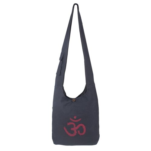 Vishes Umhängetasche aus grob gewebter Baumwolle mit aufgenähtem und umsticktem Om-Zeichen schwarz