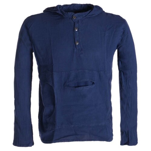 Vishes Herren Kapuzen-Hemd Fischerhemd aus weicher Baumwolle dunkelblau 52