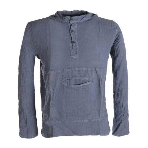 Vishes Herren Kapuzen-Hemd Fischerhemd aus weicher Baumwolle grau 46