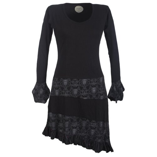 Vishes Asymmetrisches Lagenlook Langarm Baumwollkleid mit Rüschen schwarz 38