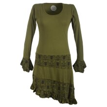 Vishes Asymmetrisches Lagenlook Langarm Baumwollkleid mit...