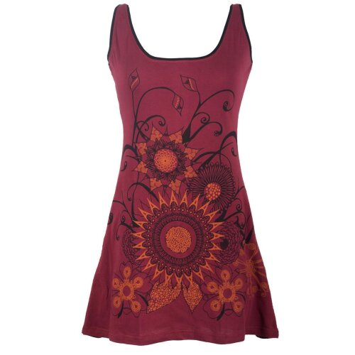Vishes Ärmelloses Blumenkleid aus Baumwolle mit weitem Ausschnitt dunkelrot 42