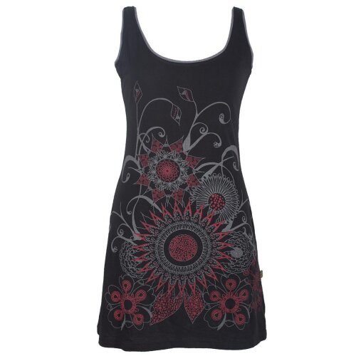 Vishes Ärmelloses Blumenkleid aus Baumwolle mit weitem Ausschnitt schwarz 38