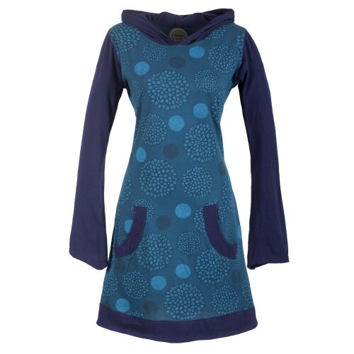 Vishes Langarm Baumwollkleid mit Zipfelkapuze und Taschen türkis 36