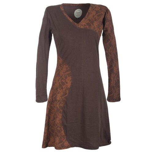 Vishes Asymmetrisches Damen Lagenlook Kleid Baumwolle mit Spitze bedruckt braun 34-36