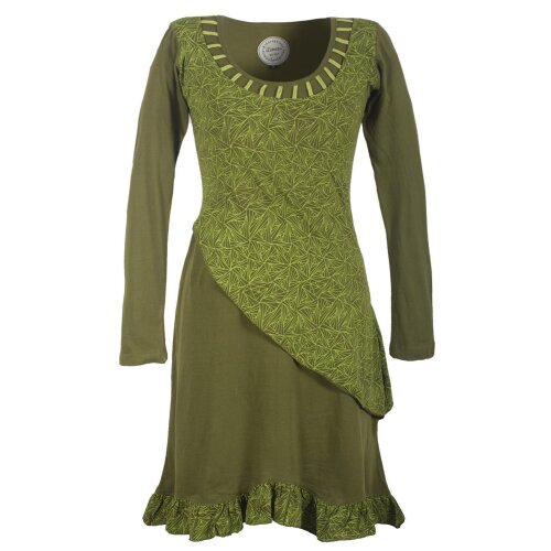 Vishes Langes Asymmetrisches Damen Lagenkleid aus Baumwolle olive 42