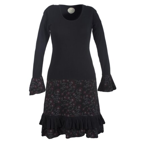 Vishes Langarm Herbst Damen Blümchenkleid aus Baumwolle mit Rüschen schwarz 38