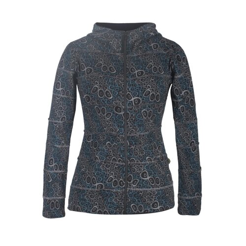 Vishes Bedruckte Damen Patchwork Jacke aus Baumwolle mit Zipfelkapuze schwarz 36-38
