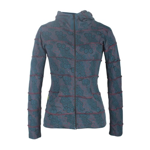 Vishes Bedruckte Damen Patchwork Jacke aus Baumwolle mit Zipfelkapuze türkis 36-38