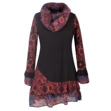 Vishes Damen Langarm Mandala Rüschenkleid mit...