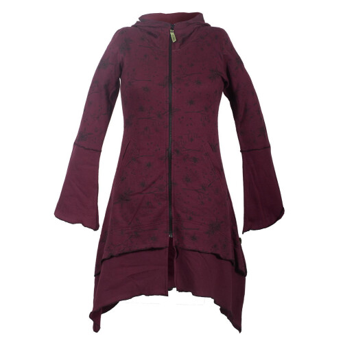Vishes Damen Elfenmantel aus Baumwolle mit Blumendruck und Zipfelkapuze dunkelrot 44