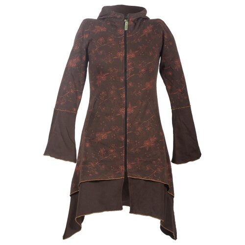 Vishes Damen Elfenmantel aus Baumwolle mit Blumendruck und Zipfelkapuze braun 38
