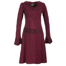 Vishes Bedrucktes Kapuzenkleid aus Baumwolle dunkelrot 40-42