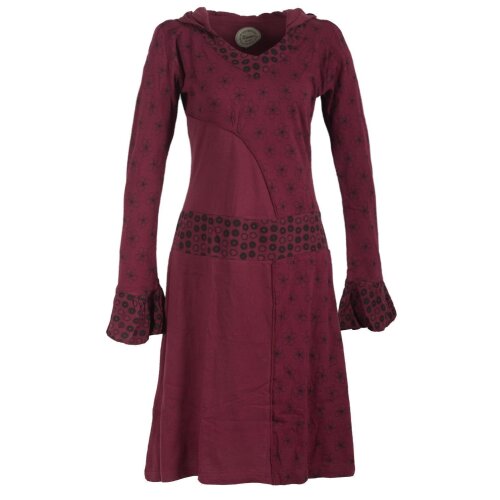Vishes Bedrucktes Kapuzenkleid aus Baumwolle dunkelrot 46-48