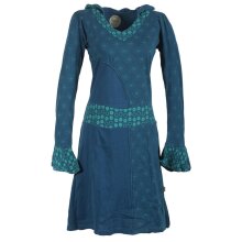 Vishes Bedrucktes Kapuzenkleid aus Baumwolle türkis...