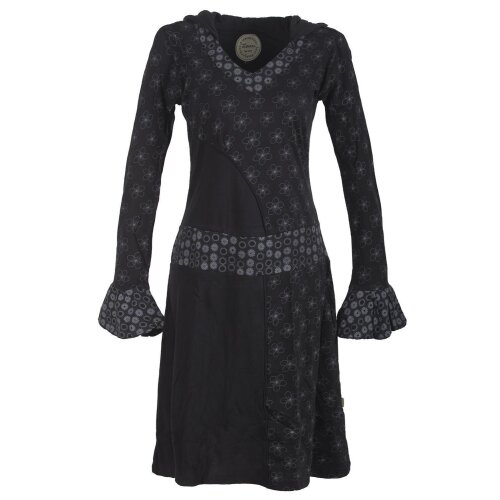 Vishes Bedrucktes Kapuzenkleid aus Baumwolle schwarz 38-40