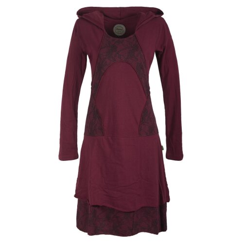 Vishes Langarm Lagenlookkleid aus Baumwolle mit Zipfelkapuze dunkelrot 38