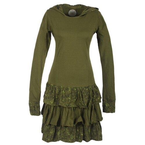 Vishes Langarm Hoodie Kapuzenkleid aus Baumwolle mit Rüschen olive 40