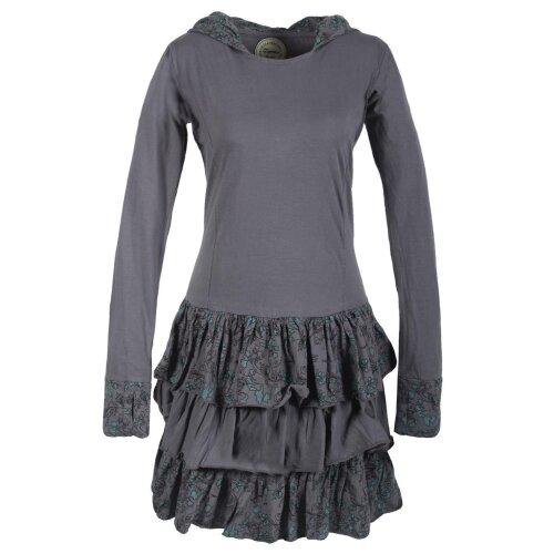 Vishes Langarm Hoodie Kapuzenkleid aus Baumwolle mit Rüschen grau 44-46