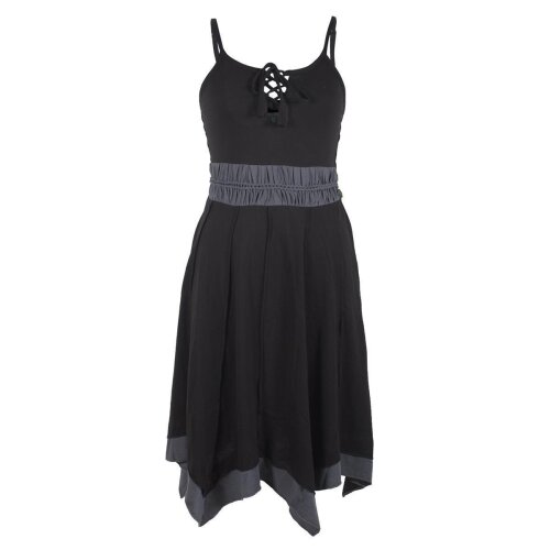 Vishes Zweifarbiges Patchwork Trägerkleid aus Bio-Baumwolle mit Zipfeln schwarz 36
