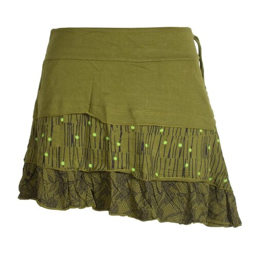 Vishes Asymmetrischer Blümchenrock Bedruckt aus Baumwolle mit Taschen olive 46