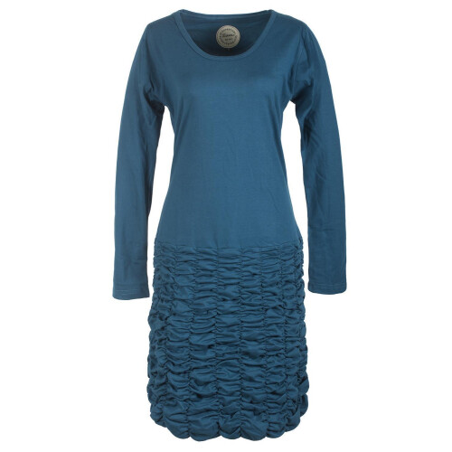 Vishes Langarm Damen Eco Kleid Gerafft Einfarbig zertifizierte Biobaumwolle türkis 34