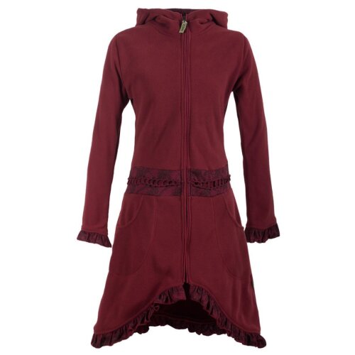 Vishes Weicher, Warmer Damen Elfen Fleecemantel mit Kapuze und Rüschen dunkelrot 40