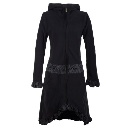 Vishes Weicher, Warmer Damen Elfen Fleecemantel mit Kapuze und Rüschen schwarz 44