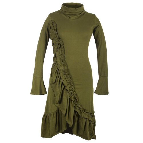 Vishes Asymmetrisches Volant Langarmkleid aus Biobaumwolle mit Rüschen